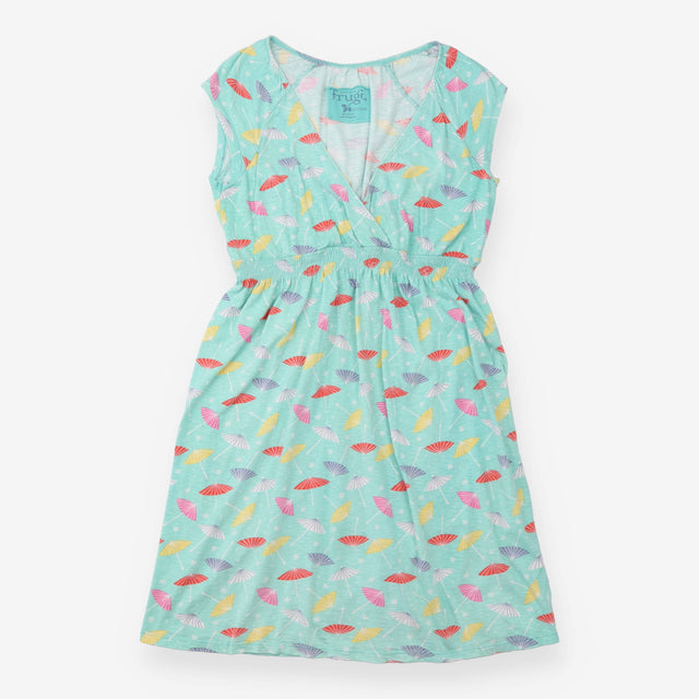 Dress Aqua Parasol Print Organic Cotton V-Neck Wra