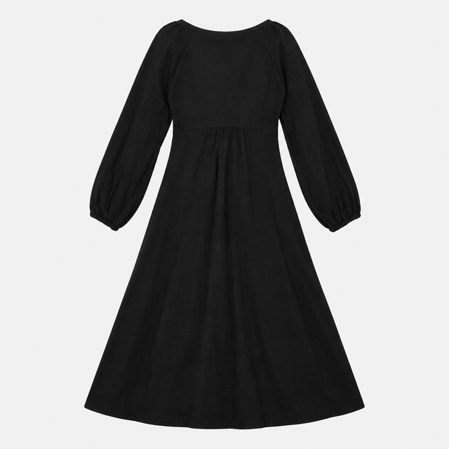 Midi Dress in Black Jersey with Ruched V-Neck