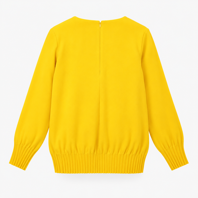 Mustard Yellow Pleated Hem Long Sleeve Blouse
