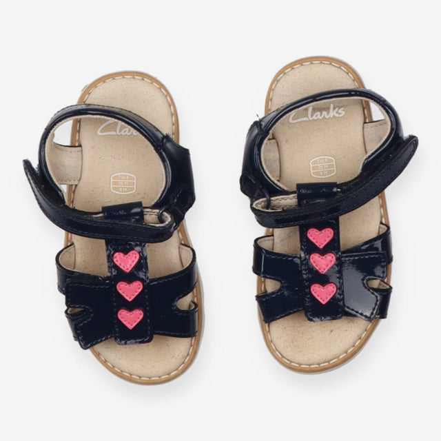Sandals Blue Leather with Heart Appliques