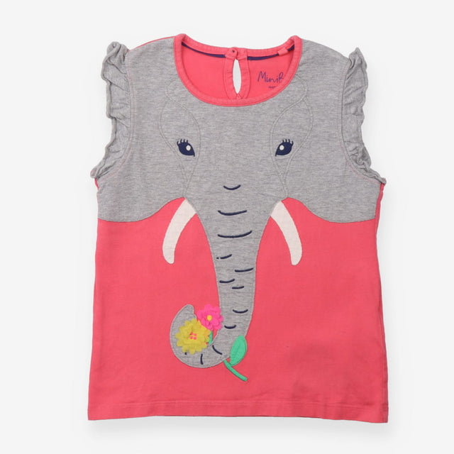 Tee frill sleeves pink grey elephant