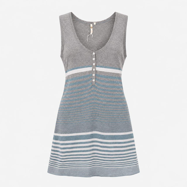 Grey Blue Stripe Sleeveless Button Detail Knitted