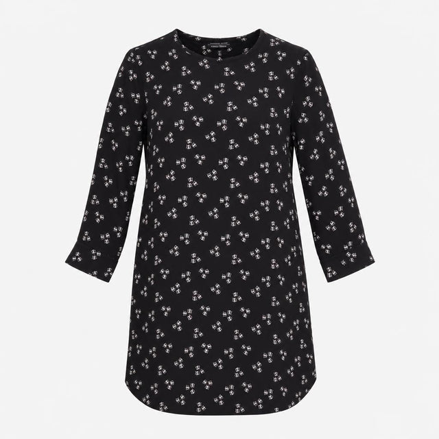 Black White Butterfly Print Long Sleeve Viscose Sh