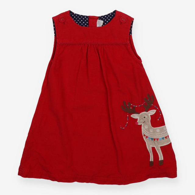 Dress red cord reindeer pinafore