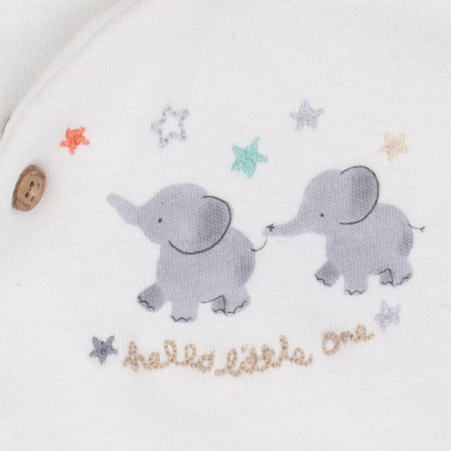 White pramsuit with elephants applique