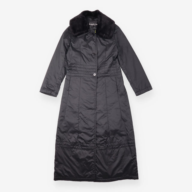 Coat Black Longline Hooded Quilted Lightweight