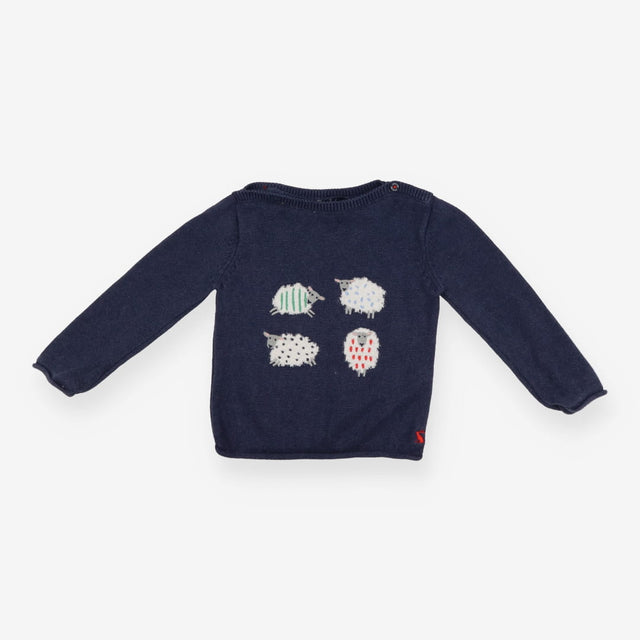 Navy knit sweater with sheep