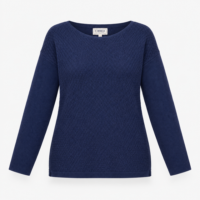 Top Blue Textured Knit Long Sleeve Relaxed Jumper