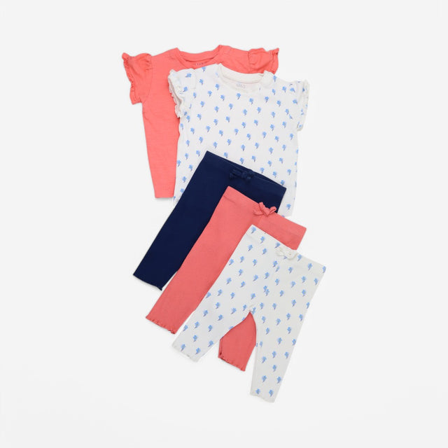 T-shirts & Leggings Coral Blue and White