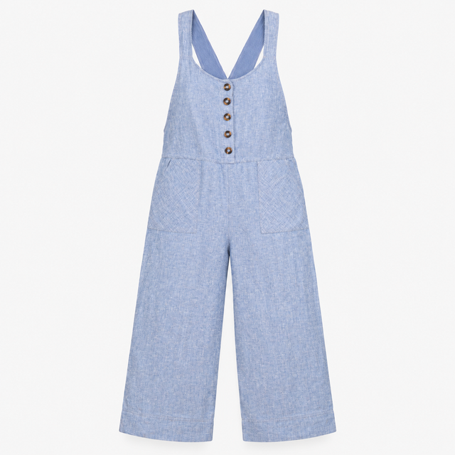 Dungarees Chambray Blue Pure Linen Cropped