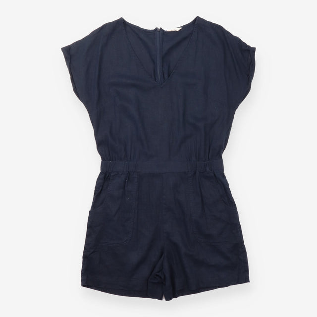 Playsuit Linen Blend Short Sleeve V-Neck Navy