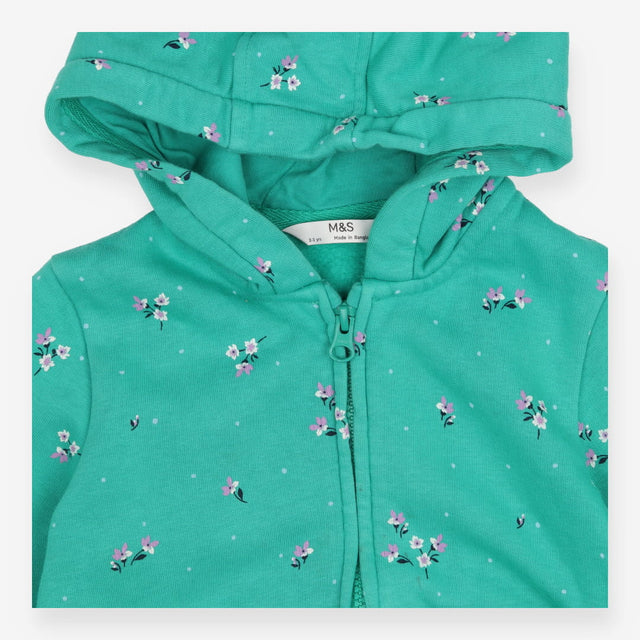 Hoodies green small flowers zip