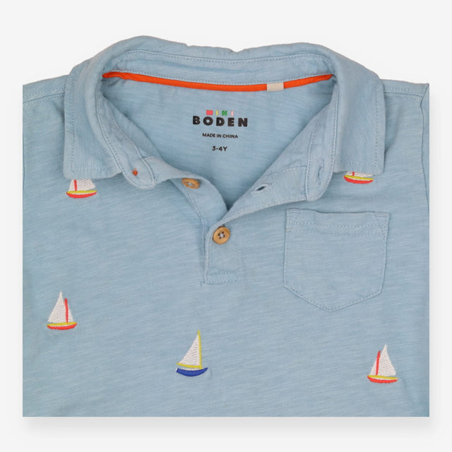 Collared Top - Pale Blue with Sail Boats