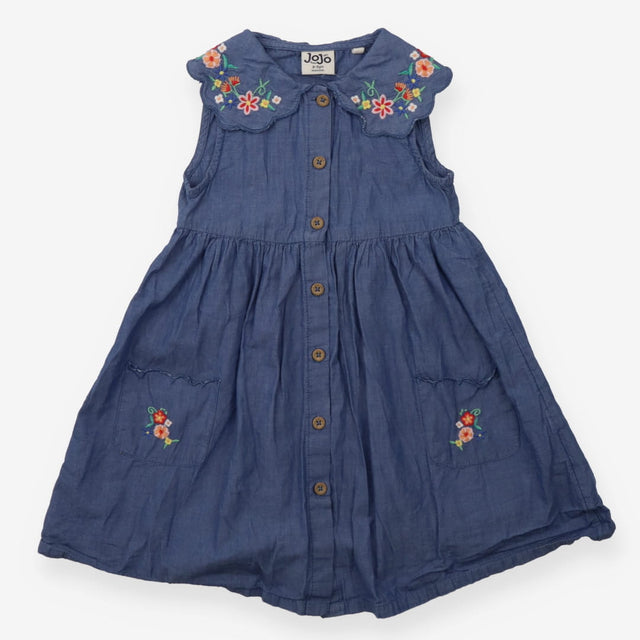 Chambray dress floral applique collar