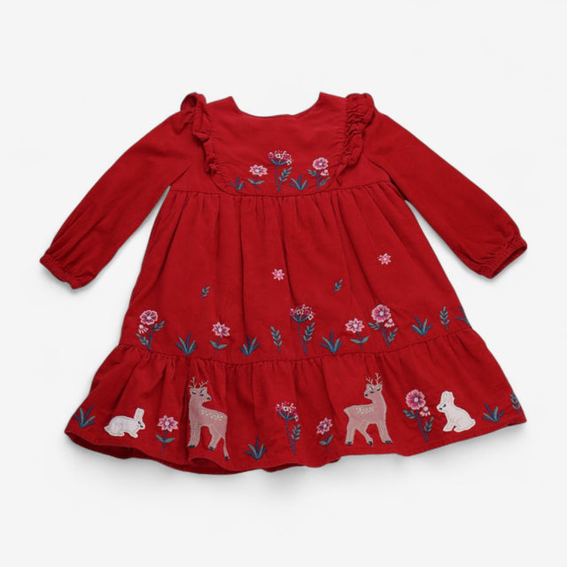 Dress Red Cord with Bunny and Deer Appliques