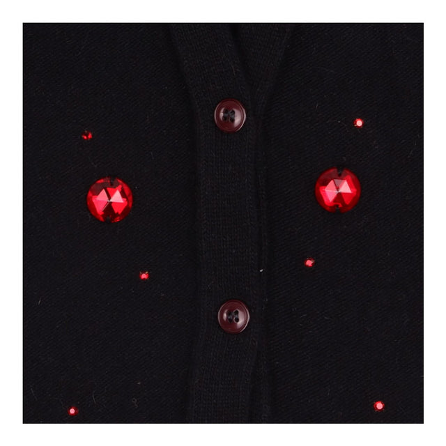 Cardigan Black Red Jewel Embellished V Neck Knit