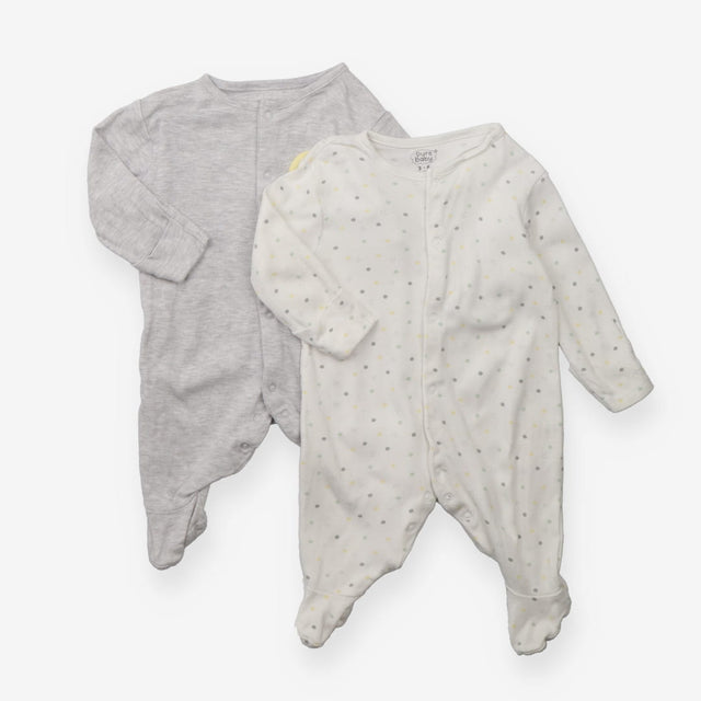 Sleepsuits Grey White and Yellow Spots