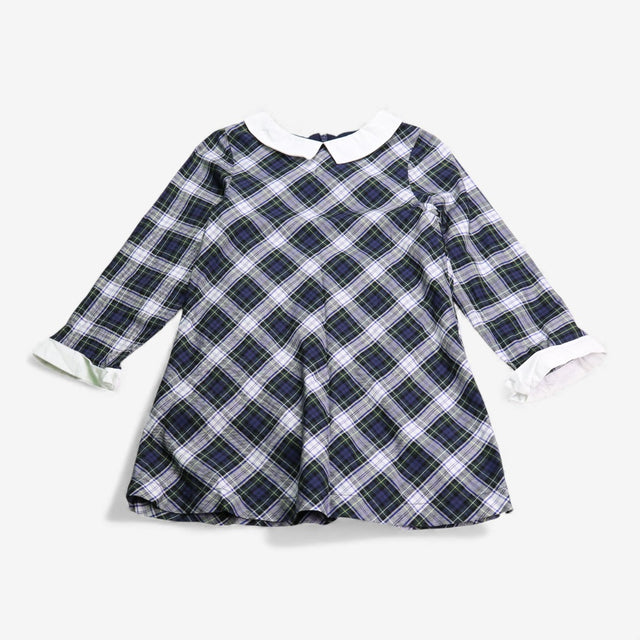 Dress long sleeve with collar green and blue tarta