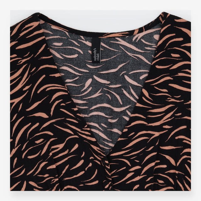 Animal Print Button Front Midi Dress Black Brown