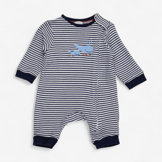 Sleepsuit Blue Stripe with Whales Zip Up