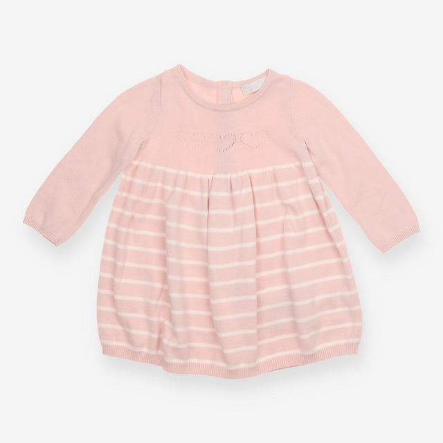 Dress Knit pink stripe skirt heart bodice LS