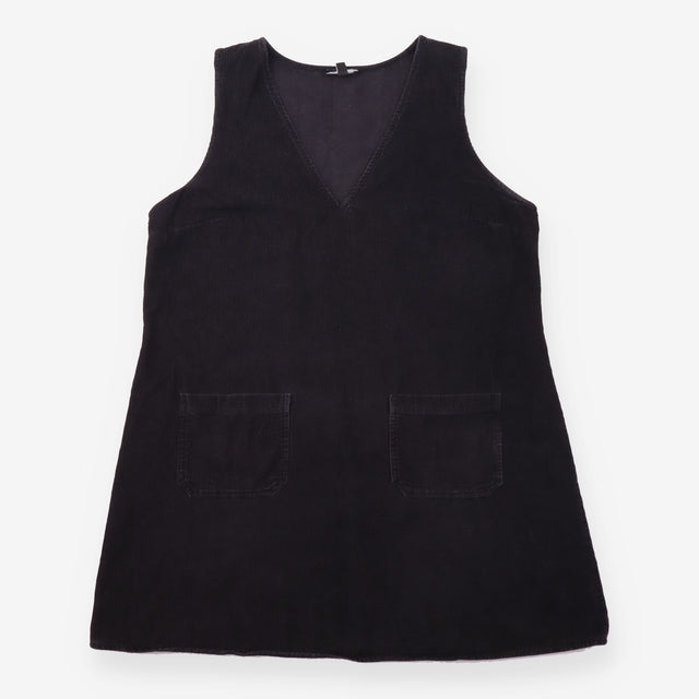 Cotton Corduroy V Neck Pinafore Mini Dress Black