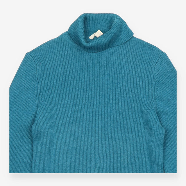 Roll Neck Jumper Ribbed Teal Wool Blend