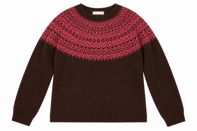 Jumper Dark Brown Pink Fair Isle
