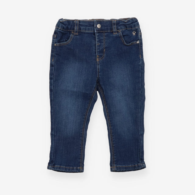 Blue denim slim fit jeans silver logo on pocket