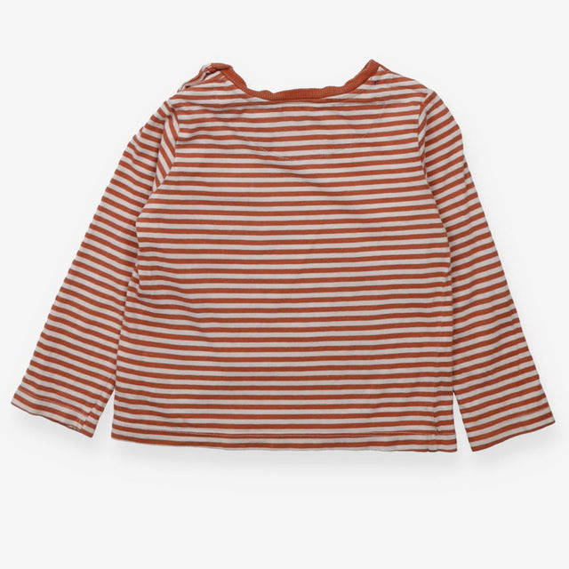 T-Shirt LS Brown Stripe with Green Dino in Pocket