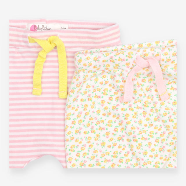Joggers 2pc pink white stripe yellow flower