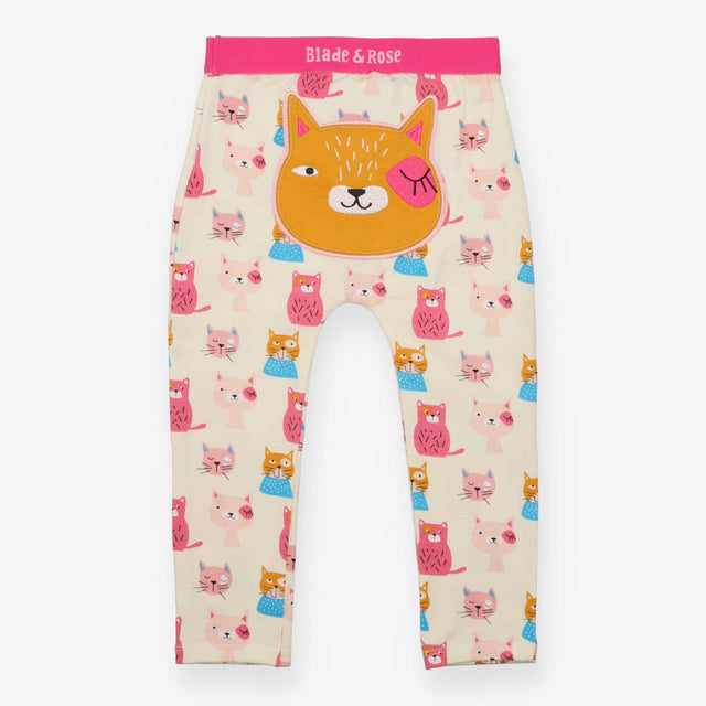 Leggings cream cats pink waist