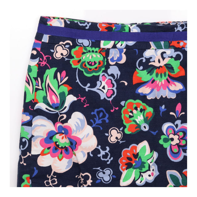 Pencil Skirt Floral Print Cotton Stretch Navy