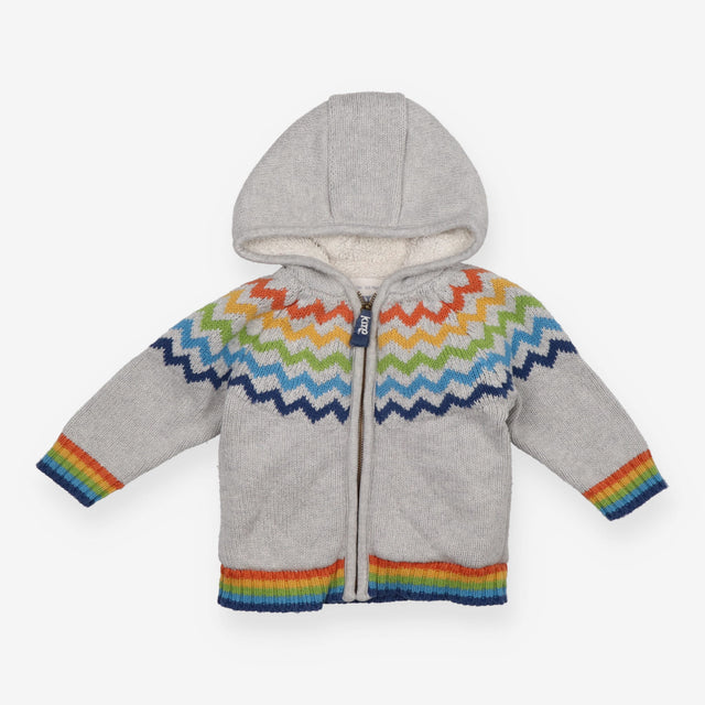 Zigzag zip up fleece jacket knit grey