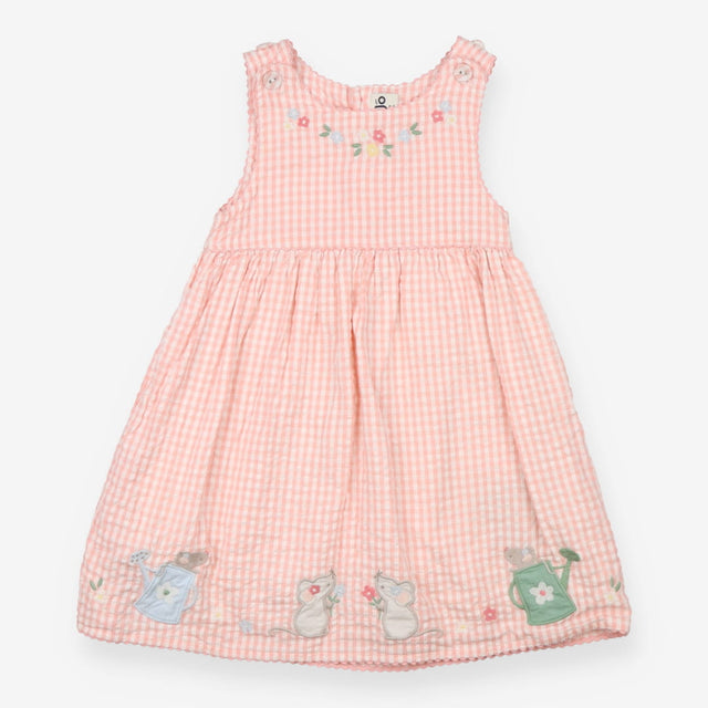 Summer Dress Pink and White Checks and Mice, Flowe