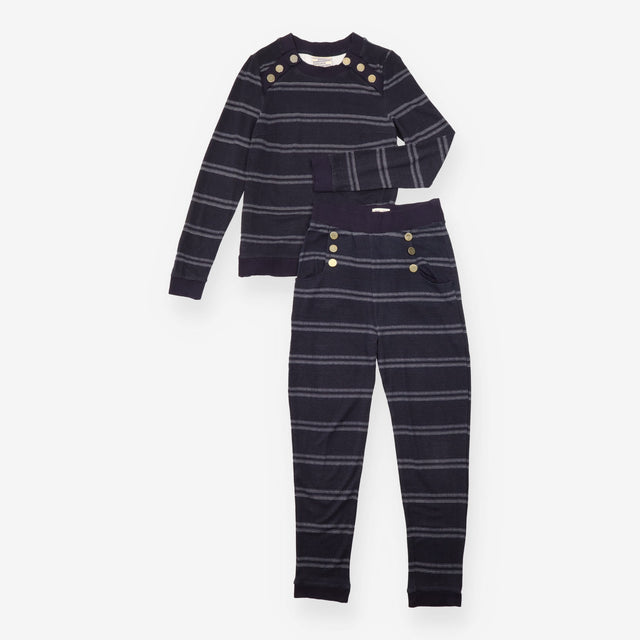 Navy Striped Sailor Button Top and Trousers Set