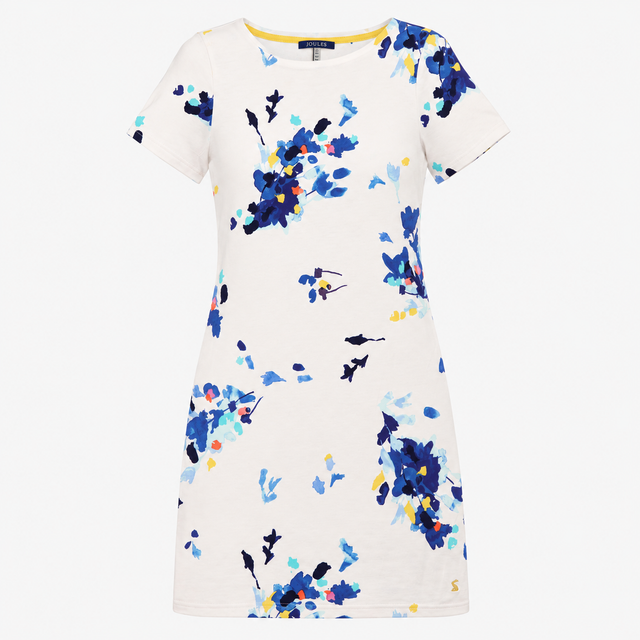 Abstract Floral Short Sleeve T-Shirt Dress White B