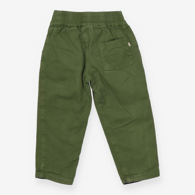 Trousers green pull on navy lining