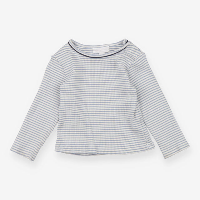 white and blue striped long sleeve
