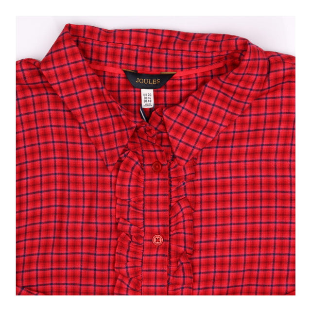 Shirt Red Check Viscose Ruffle Front Plaid Long Sl