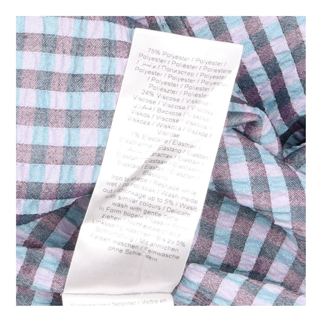 Checked Dress Blue Pink Button Front Long Sleeve