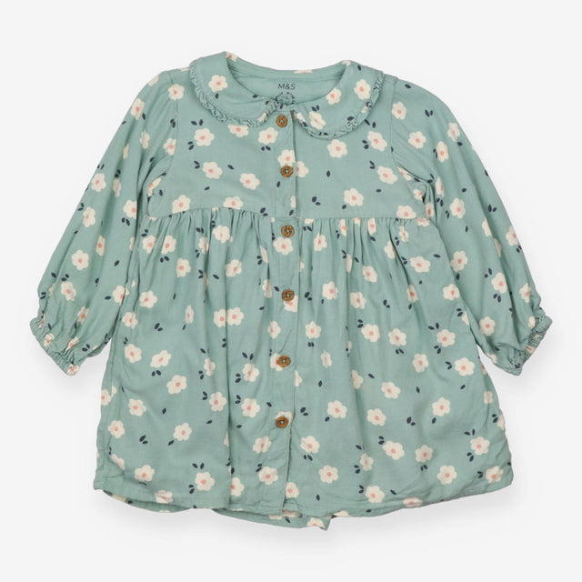 Dress Green Collared with Cream Flowers