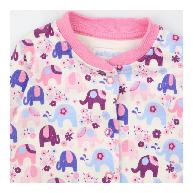 Sleepsuit Pink Trim Floral Elephants