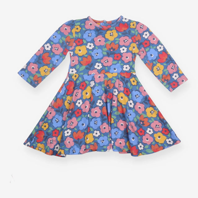 Dress Jersey Skater blue large flowers LS