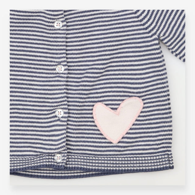 Cardigan blue stripe white heart