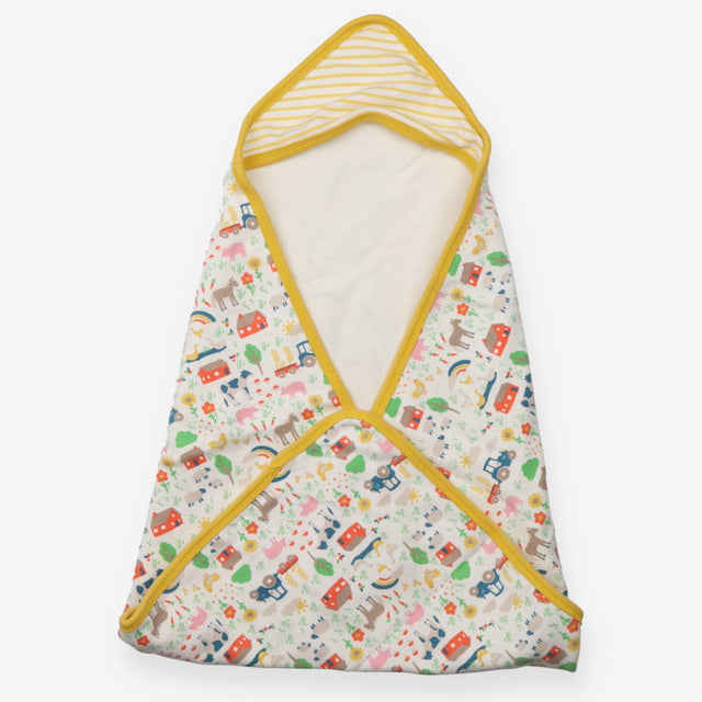 Hooded Blanker Farm Print Yellow Edge