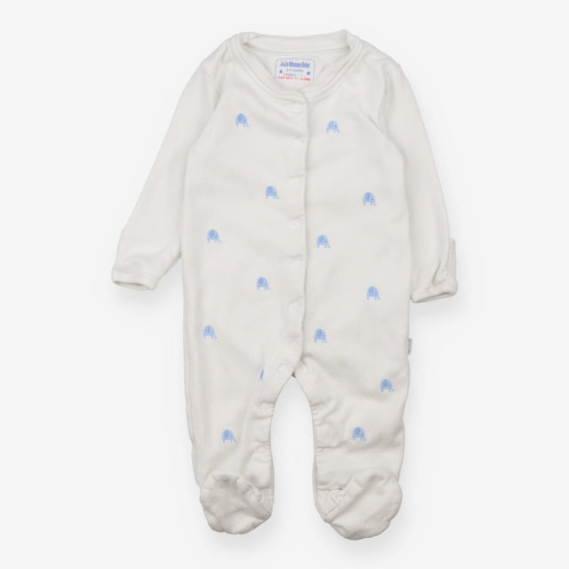 Sleepsuit White Popper with Blue Elephant Print