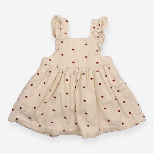 Cream cord pinafore red hearts frill sleeve