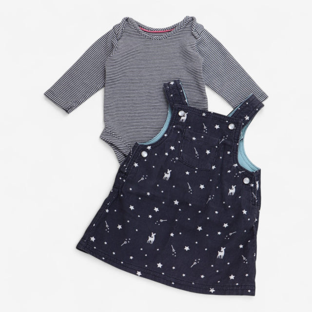 Pinafore Dress Grey with Stars and Striped Bodysui