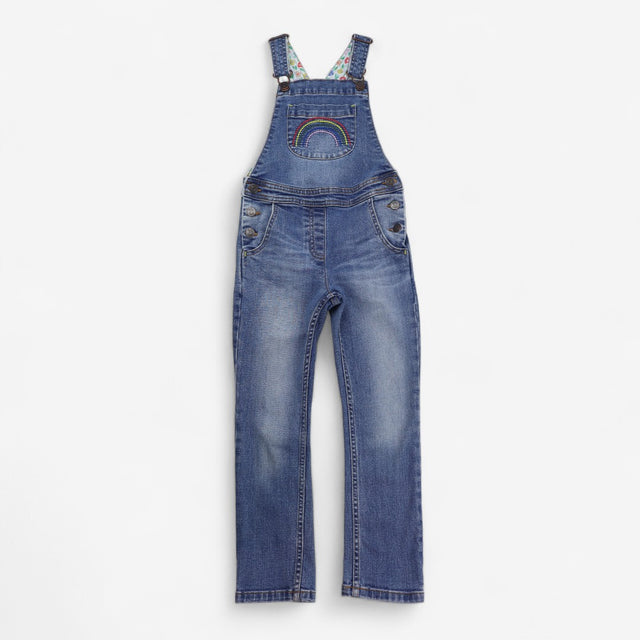 Rainbow dungarees with floral lining